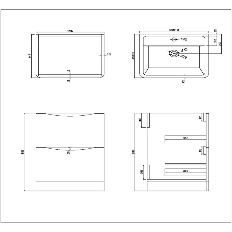 Scudo Bella Floor Mounted Basin Cabinet (3 sizes, 3 colours) - Brand New Bathrooms