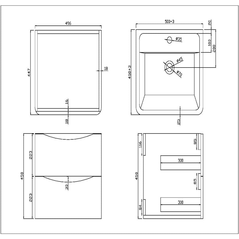 Scudo Bella Wall Mounted Basin Cabinet (2 sizes, 3 colours) CABINET ONLY - Brand New Bathrooms