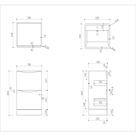 Scudo Bella Floor Mounted Basin Cabinet (4 sizes, 3 colours) - Brand New Bathrooms