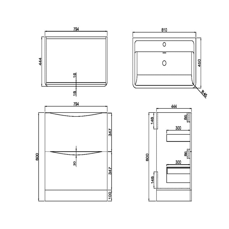 Scudo Bella Floor Mounted Basin Cabinet (4 sizes, 3 colours) - Brand New Bathrooms