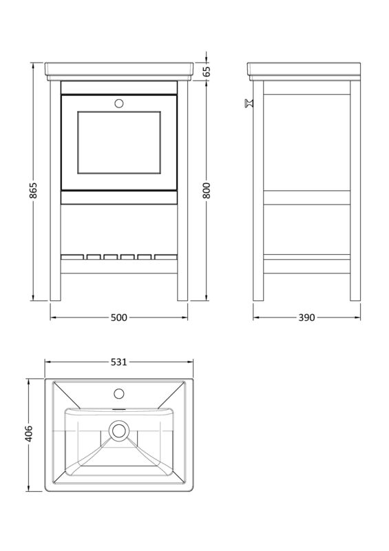 Hudson Reed Bexley 500mm Floor Standing Vanity Unit 1 Drawer With Basin (1 size, 1 colour) - Brand New Bathrooms