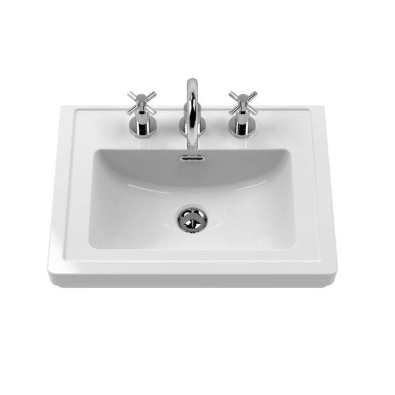 Hudson Reed Bexley 500mm Pure White Floor Standing 1 Drawer Vanity Unit with 3 Tap Hole Fireclay Basin(1 size, 1 colour) - Brand New Bathrooms