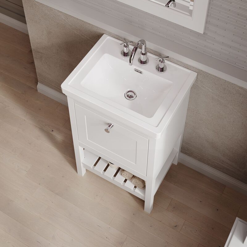 Hudson Reed Bexley 500mm Pure White Floor Standing 1 Drawer Vanity Unit with 3 Tap Hole Fireclay Basin(1 size, 1 colour) - Brand New Bathrooms