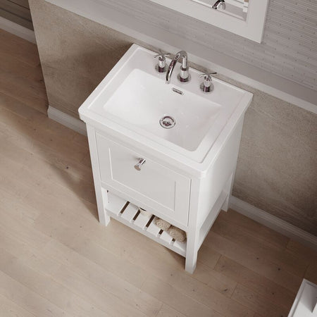 Hudson Reed Bexley 500mm Pure White Floor Standing 1 Drawer Vanity Unit with 3 Tap Hole Fireclay Basin(1 size, 1 colour) - Brand New Bathrooms