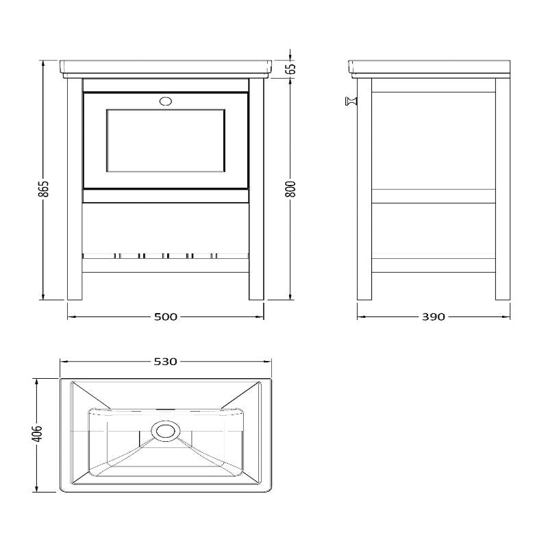 Hudson Reed Bexley 500mm Floor Standing 1 Drawer Vanity & 0 Tap Hole Fireclay Basin (1 size, 1 colour) - Brand New Bathrooms