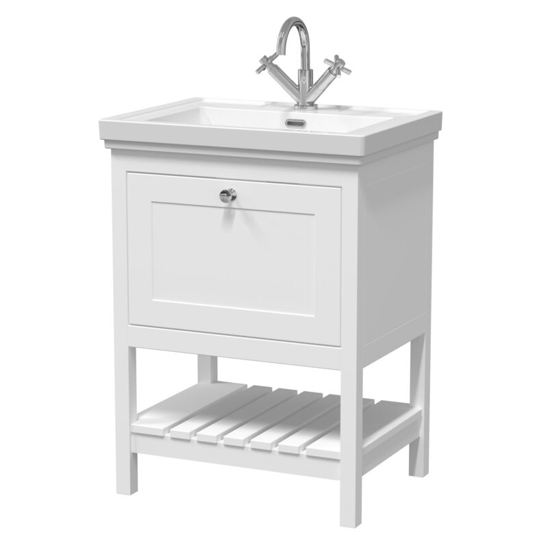 Hudson Reed Bexley 600mm Pure White Floor Standing Vanity Unit With 1 Tap Hole Basin (1 size, 1 colour) - Brand New Bathrooms