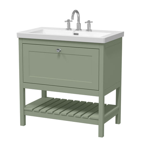 Hudson Reed Bexley 800mm Floor Standing 1 Drawer Vanity Unit with 3 Tap Hole Basin (1 size, 1 colour) - Brand New Bathrooms