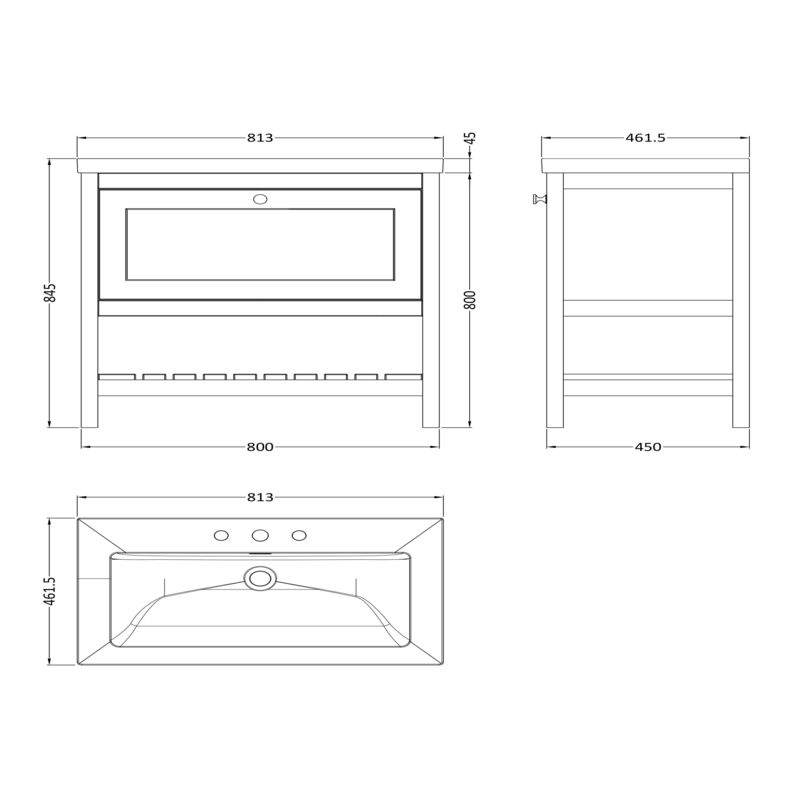 Hudson Reed Bexley 800mm Floor Standing 1 Drawer Vanity Unit with 3 Tap Hole Basin (1 size, 1 colour) - Brand New Bathrooms