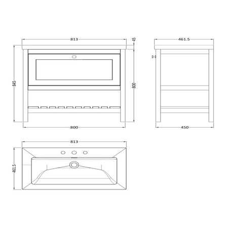 Hudson Reed Bexley 800mm Floor Standing 1 Drawer Vanity Unit with 3 Tap Hole Basin (1 size, 1 colour) - Brand New Bathrooms