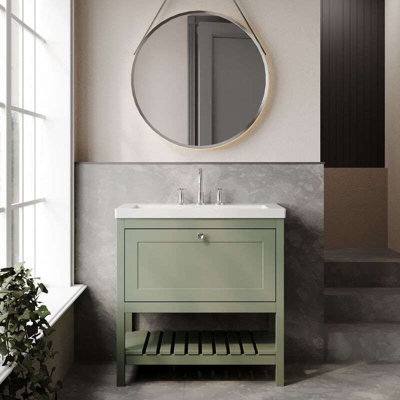 Hudson Reed Bexley 800mm Floor Standing 1 Drawer Vanity Unit with 3 Tap Hole Basin (1 size, 1 colour) - Brand New Bathrooms