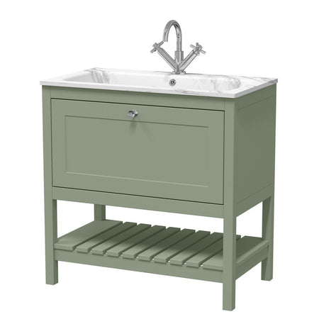 Bexley Floor Standing 1 Drawer Vanity & 1 Tap Hole Stone Basin, 800mm Fern Green (1 size, 1 colour) - Brand New Bathrooms