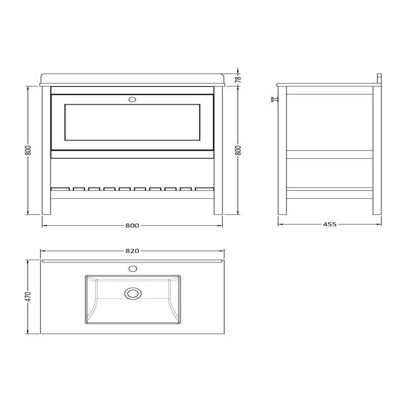 Hudson Reed Bexley 800mm Fern Green Floor Standing Vanity Unit with Single Bowl 1 Tap Hole Marble Top (1 size, Gloss White) - Brand New Bathrooms