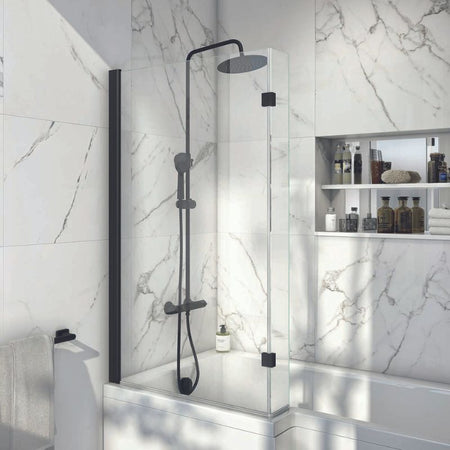 Scudo Black L-Shaped Bath Screen - Brand New Bathrooms