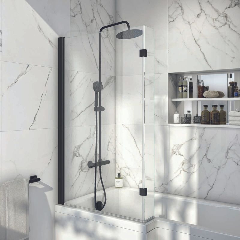 Scudo Black L-Shaped Bath Screen - Brand New Bathrooms