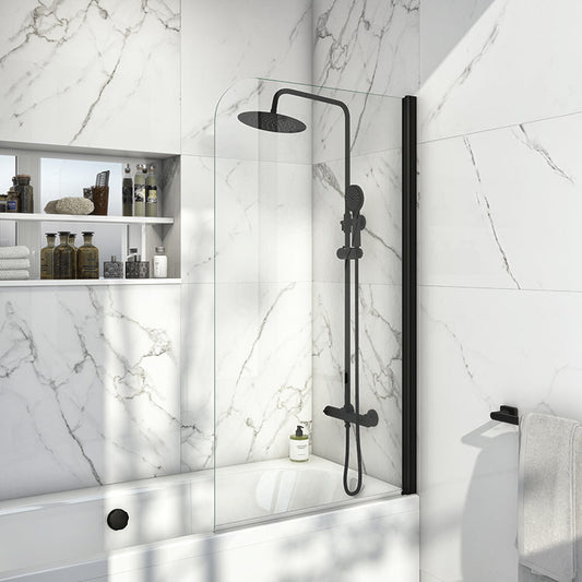 Scudo S6 Black Radius 6mm Glass Bath Screen (H1400 x W800mm) - Brand New Bathrooms