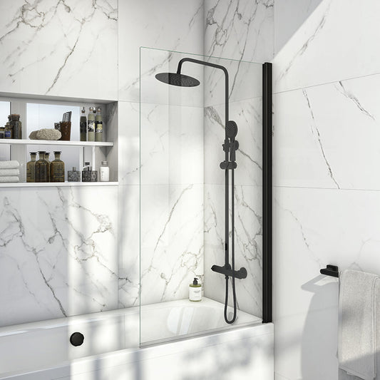 Scudo S6 Black Square 6mm Glass Bath Screen (H1400 x W800mm) - Brand New Bathrooms