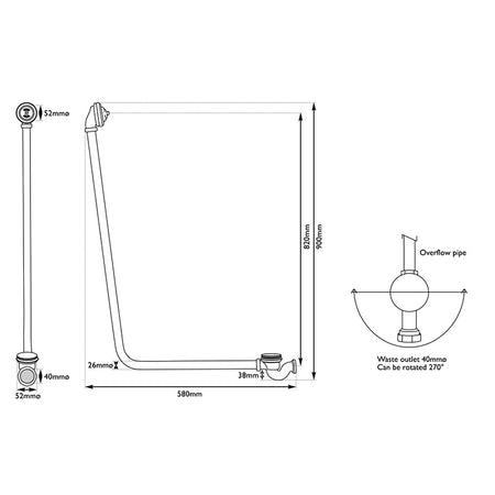 Hurlingham Click Clack Bath Waste with Overflow (1 size, 4 colours) - Brand New Bathrooms