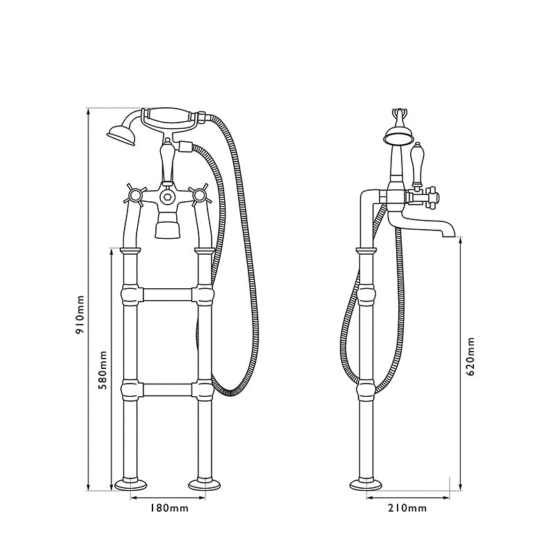 Hurlingham Freestanding Bath Mixer Taps with Tap Stand (2 sizes, 2 colours) - Brand New Bathrooms