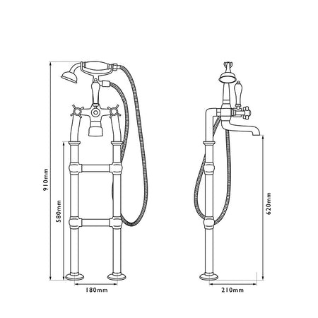 Hurlingham Freestanding Bath Mixer Taps with Tap Stand (2 sizes, 2 colours) - Brand New Bathrooms