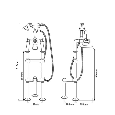 Hurlingham Freestanding Bath Mixer Taps with Tap Stand & Support (2 sizes, 2 colours) - Brand New Bathrooms