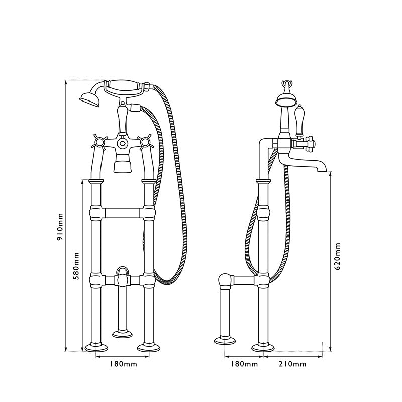 Hurlingham Freestanding Bath Mixer Taps with Tap Stand & Support (2 sizes, 2 colours) - Brand New Bathrooms