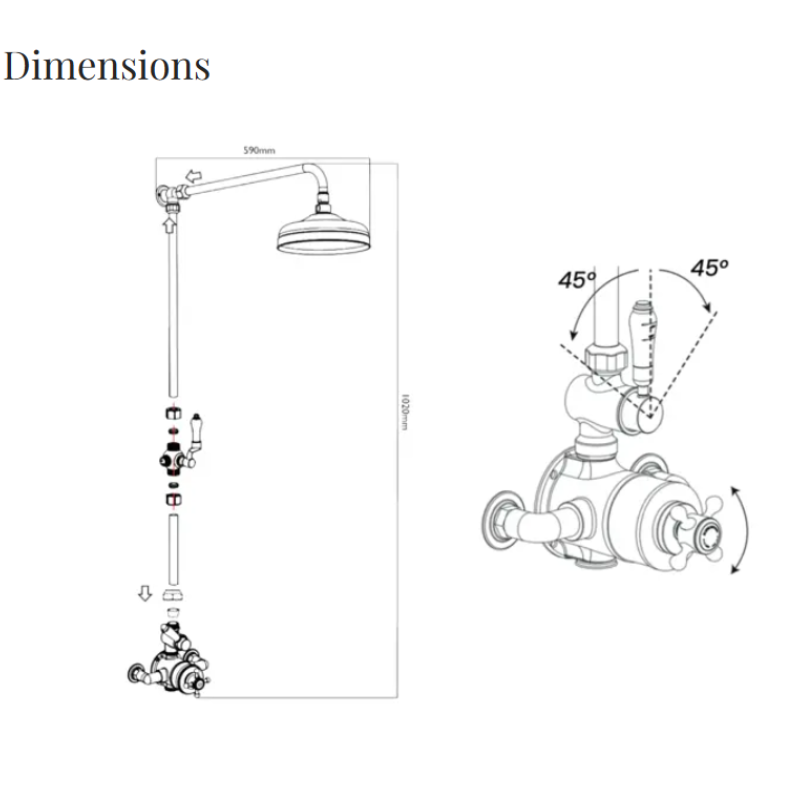 Hurlingham Milton Exposed Thermostatic Shower Mixer with 8" Rose (3 colours) - Brand New Bathrooms
