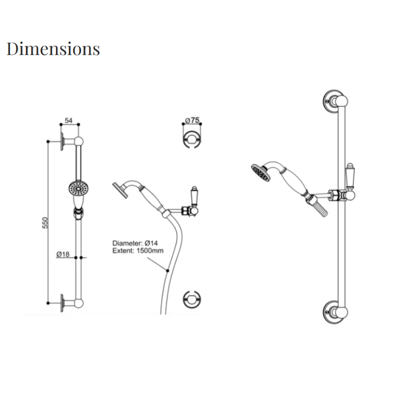Hurlingham Milton Handheld Shower with Slider and Diverter (3 colours) - Brand New Bathrooms