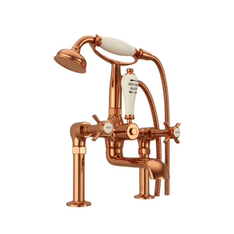 Hurlingham Milton Deck Mounted Bath and Shower Mixer Taps (1 size, 3 colours, 2styles) - Brand New Bathrooms