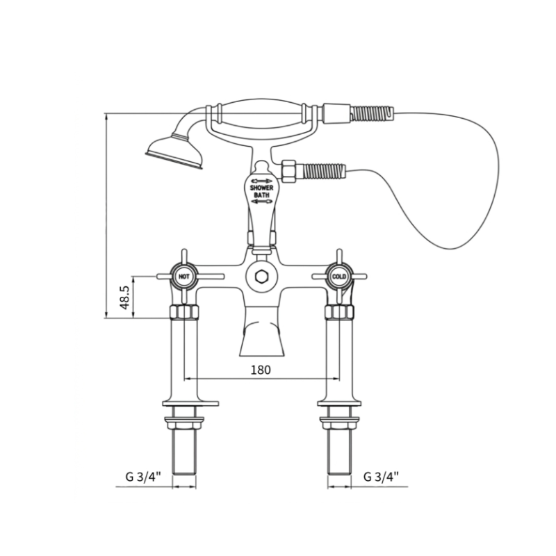 Hurlingham Milton Deck Mounted Bath and Shower Mixer Taps (1 size, 3 colours, 2styles) - Brand New Bathrooms