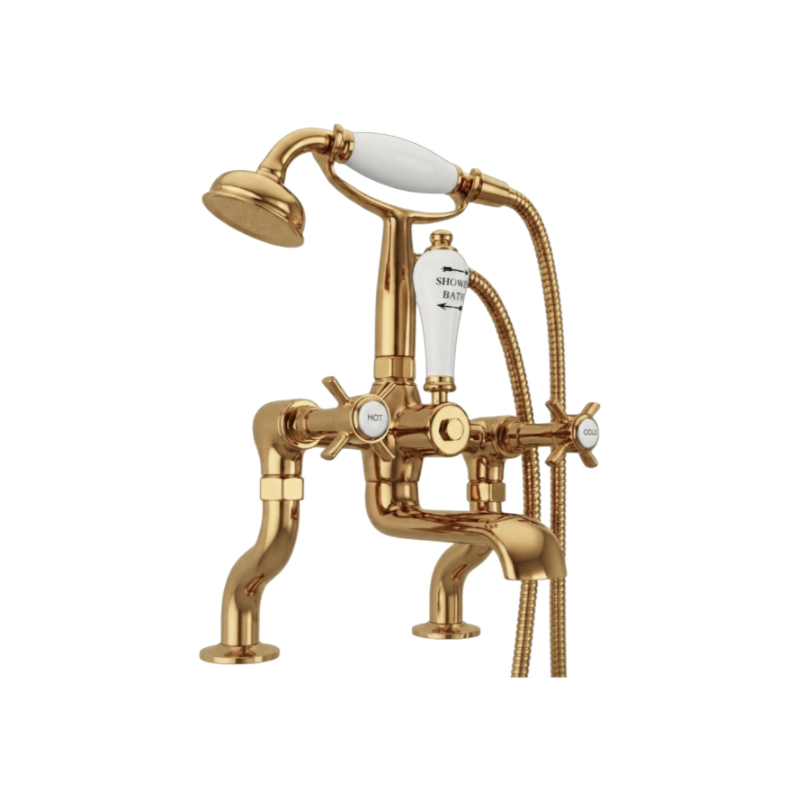 Hurlingham Milton Deck Mounted Bath and Shower Mixer Taps (1 size, 3 colours, 2styles) - Brand New Bathrooms
