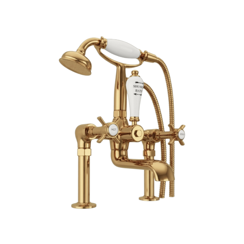 Hurlingham Milton Deck Mounted Bath and Shower Mixer Taps (1 size, 3 colours, 2styles) - Brand New Bathrooms