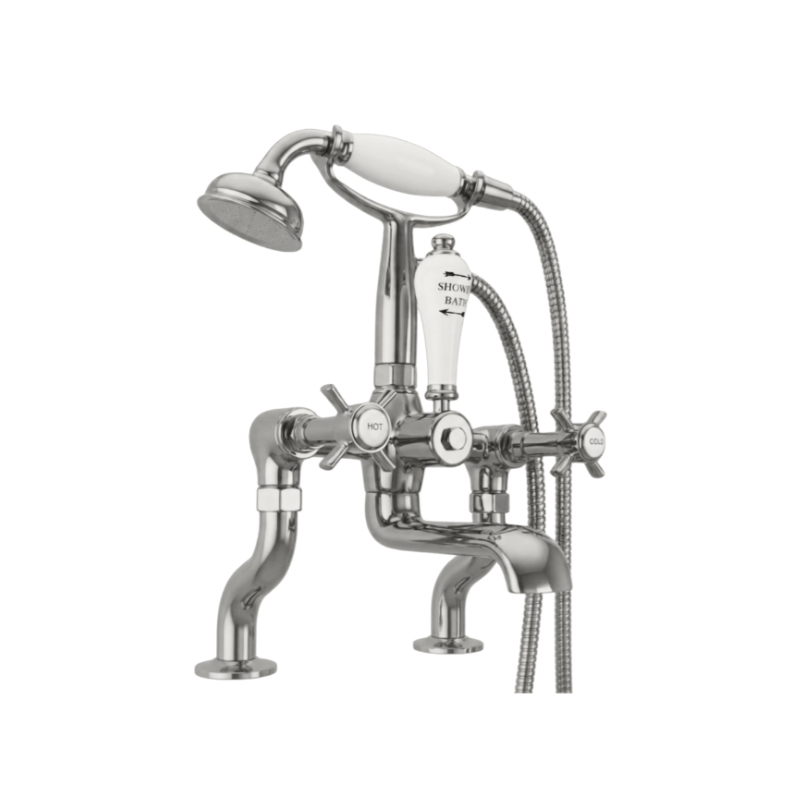 Hurlingham Milton Deck Mounted Bath and Shower Mixer Taps (1 size, 3 colours, 2styles) - Brand New Bathrooms