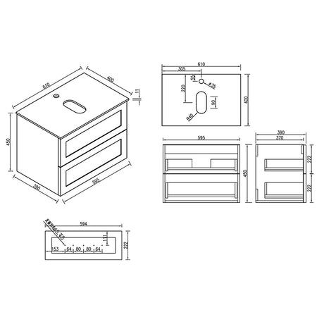 Tailored Bathrooms Bakewell Wall Hung Vanity Unit & Ceramic Basin (1 size, 3 colours) - Brand New Bathrooms
