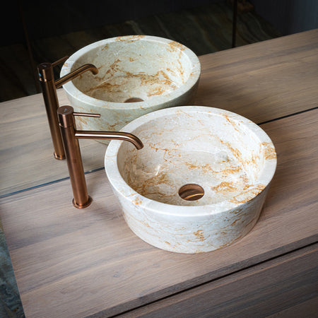 Loutro Lavabo Bali-S Round Marble Basin (1 size, Beige) - Brand New Bathrooms