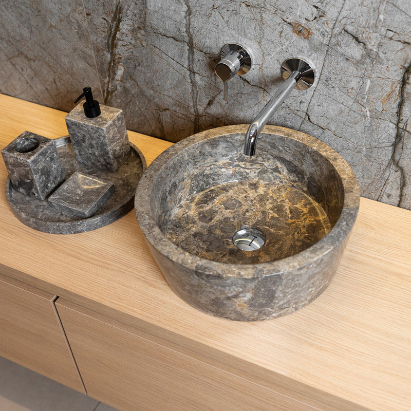 Loutro Lavabo Bali-T Round Marble Basin (1 size, Taupe) - Brand New Bathrooms