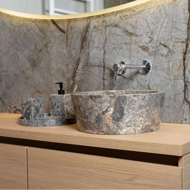 Loutro Lavabo Bali-T Round Marble Basin (1 size, Taupe) - Brand New Bathrooms