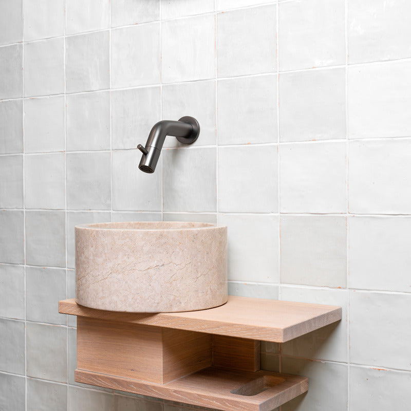Loutro Lavabo Bali Mini-S Round Marble Basin (1 size, Beige) - Brand New Bathrooms