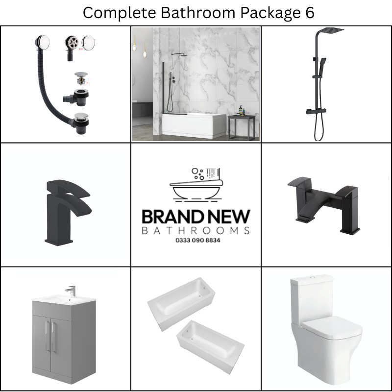 Giavani Bathrooms Complete Bathroom Suite with 1700mm Bath, Matt Black Brassware & Vanity Unit (3 colours)