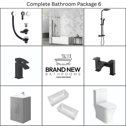 Giavani Bathrooms Complete Bathroom Suite with 1700mm Bath, Matt Black Brassware & Vanity Unit (3 colours)