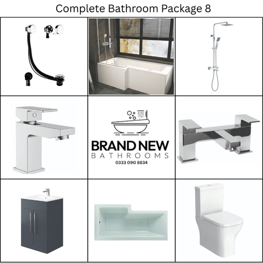 Giavani Bathrooms Complete Bathroom Suite with 1700mm L-Shape Left-Handed Shower Bath, Chrome Brassware & Vanity Unit (3 colours)