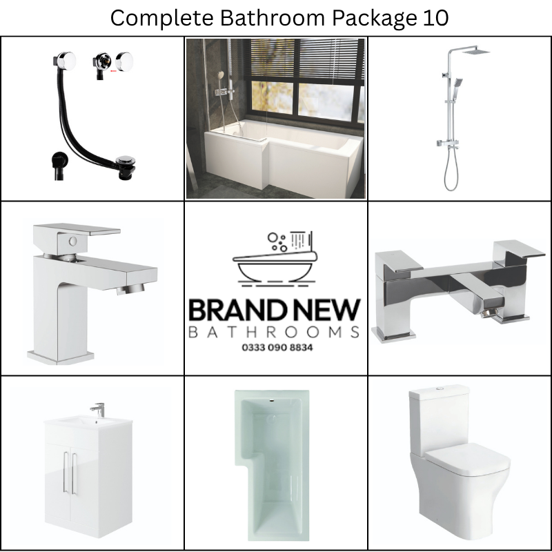 Giavani Bathrooms Complete Bathroom Suite with 1700mm L-Shape Right-Handed Shower Bath, Chrome Brassware & Vanity Unit (3 colours)