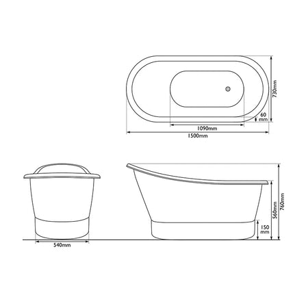 Hurlingham Bijou Single Ended Copper Slipper Bathtub (1 size, 2 styles) Made to Order - Brand New Bathrooms