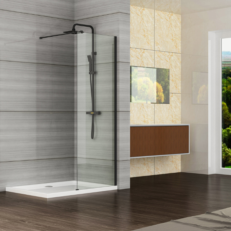 Giavani Bathrooms Complete Walk-In Shower Suite with 1700mm Shower Tray, Black Brassware & Vanity Unit (3 colours)
