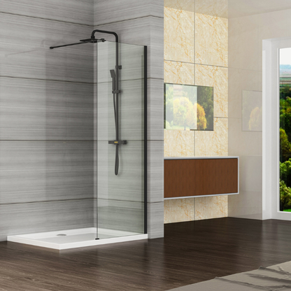 Giavani Bathrooms Complete Walk-In Shower Suite with 1700mm Shower Tray, Black Brassware & Vanity Unit (3 colours)