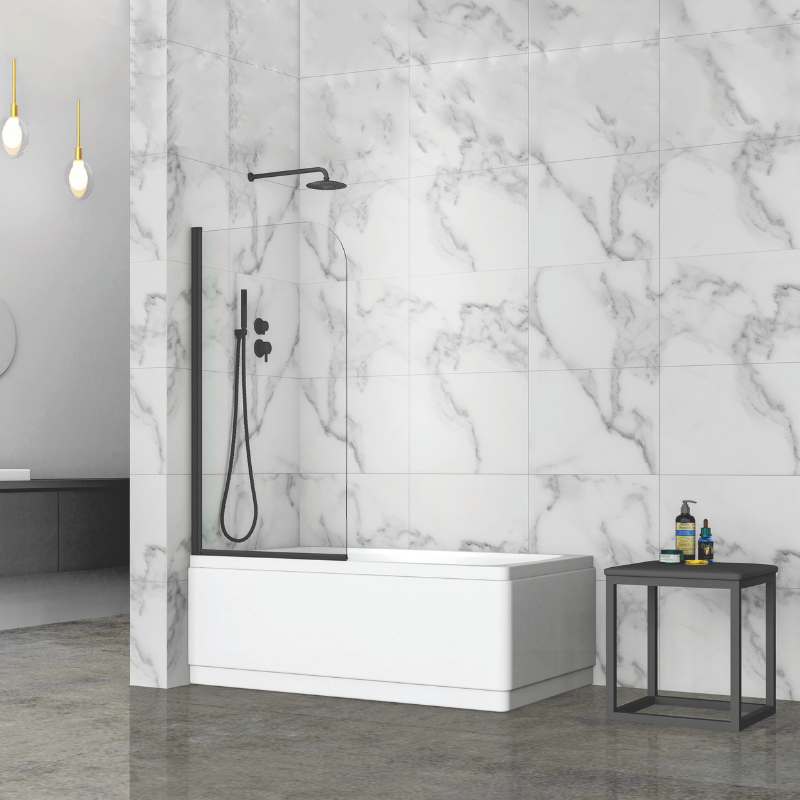 Giavani Bathrooms Complete Bathroom Suite with 1700mm L-Shape Right-Handed Shower Bath, Black Brassware & Vanity Unit (3 colours)