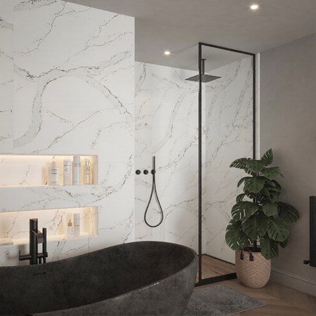 Bushboard Nuance Calacatta Volegno 2420 x 600mm Tongue & Groove Wall Panel - Brand New Bathrooms