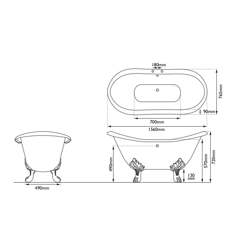 Hurlingham Byron Double Ended Cast Iron Slipper Bathtub (1 size, any colour) - Brand New Bathrooms
