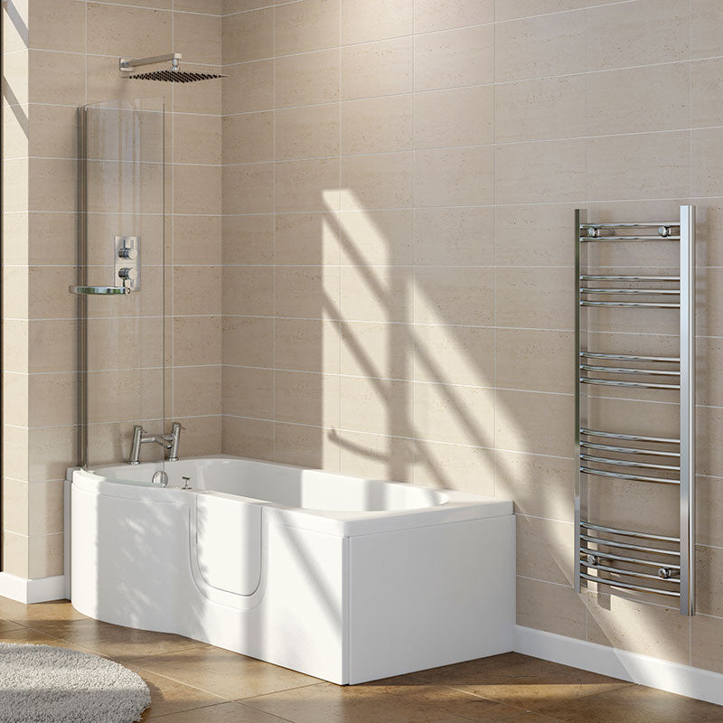 Mantaleda Calypso Walk-in P-Shaped Bathtub and Bath Screen (1 size, 2 styles, White) - Brand New Bathrooms