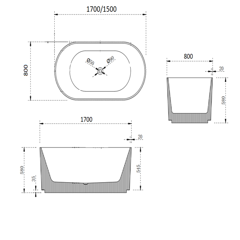 Brand New Bathrooms Ginger Freestanding Acrylic Bathtub (2 sizes, any colour) - Brand New Bathrooms