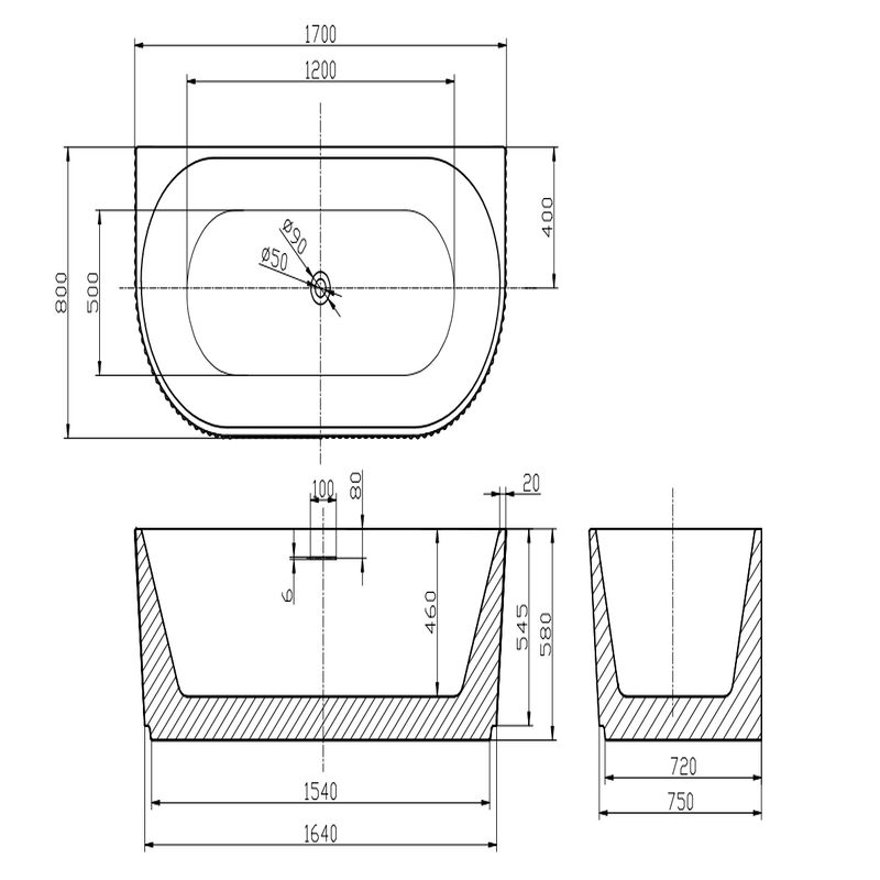 Brand New Bathrooms Sophia Freestanding Back To Wall Acrylic Bathtub (1 size, any colour) - Brand New Bathrooms